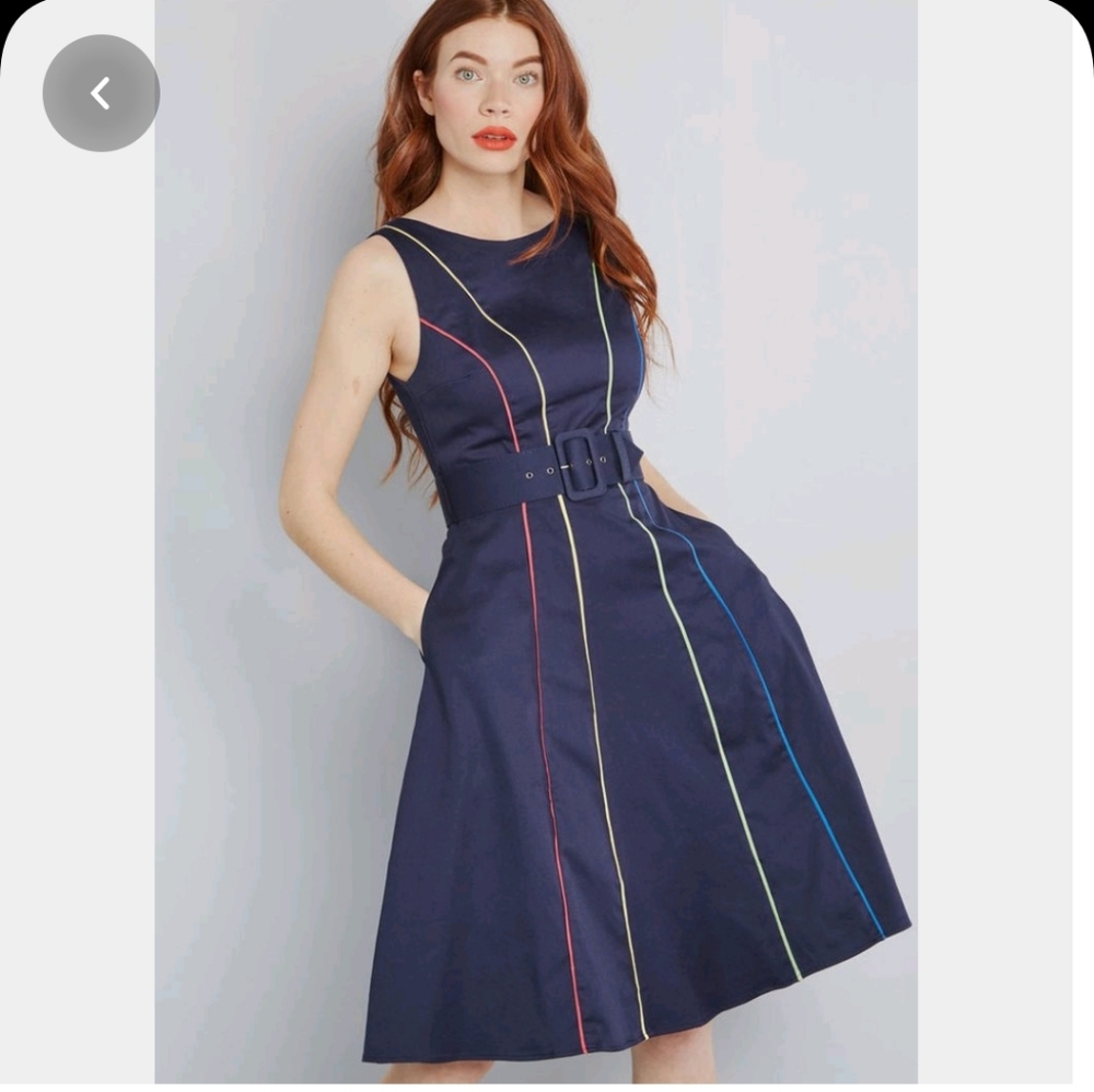 Between the lines belted dress